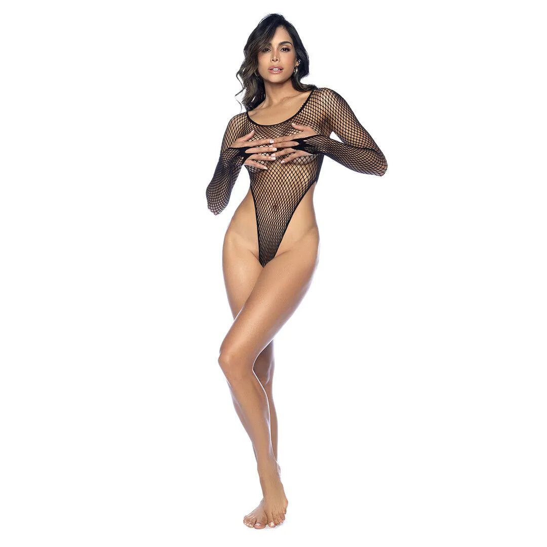 Mapale - Long Sleeve Fishnet Bodysuit - Black - PlayBlue