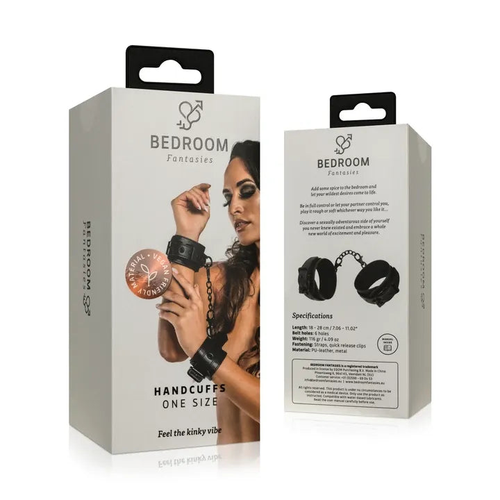 Faux Leather Handcuffs - Black - PlayBlue