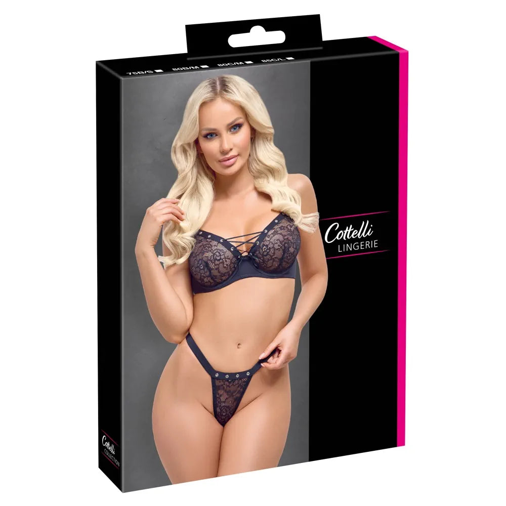 Cottelli - Decorative Set - Bra & Thong Set - 85C/L - PlayBlue