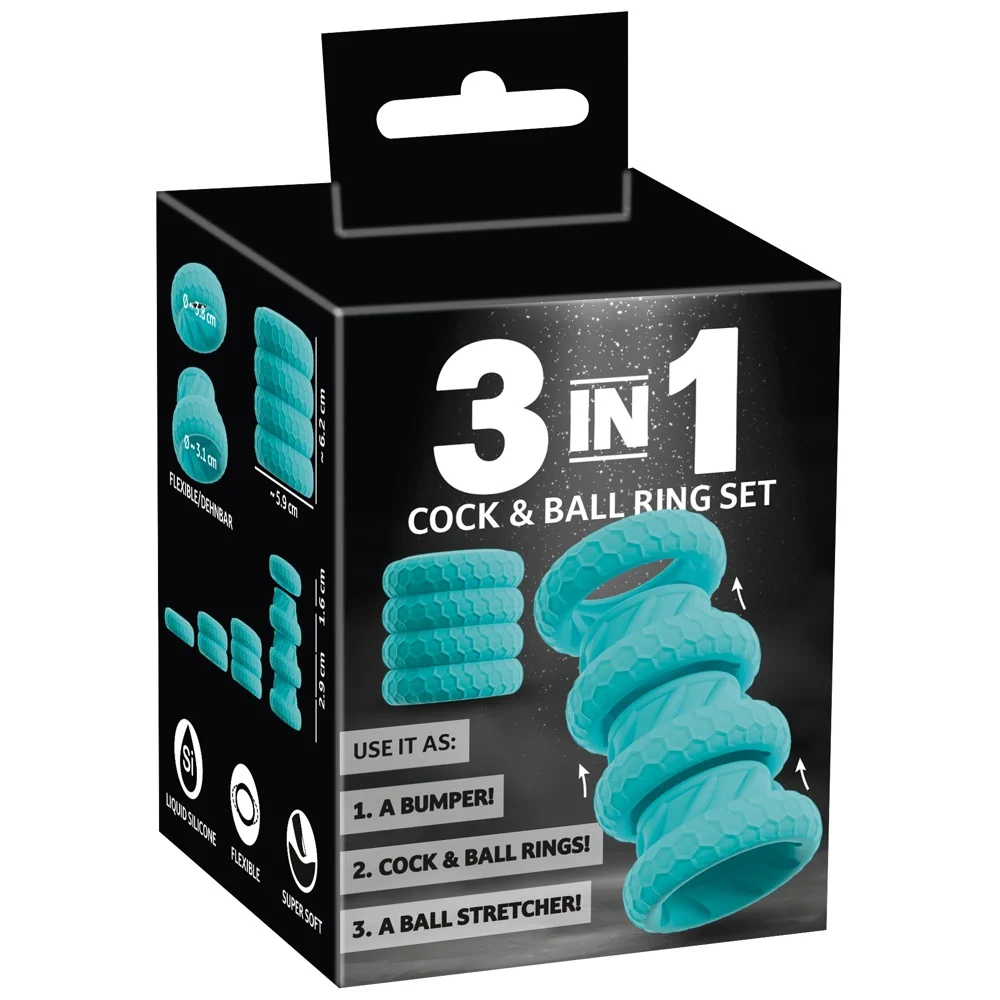 3-in-1 Cock & Ball Ring Bumper Set - PlayBlue