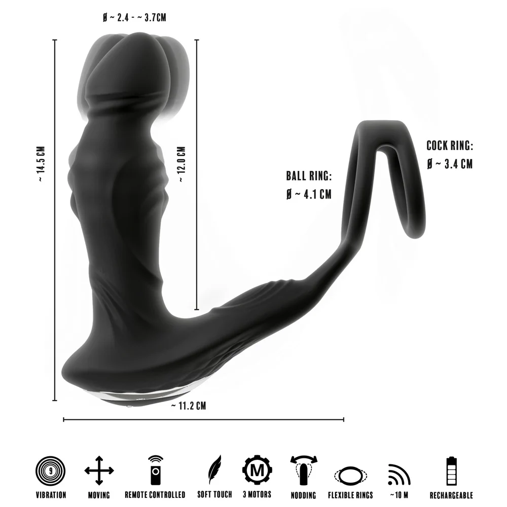 Rebel - Remote Controlled Prostate Vibe - Moving Nodding Functions - PlayBlue