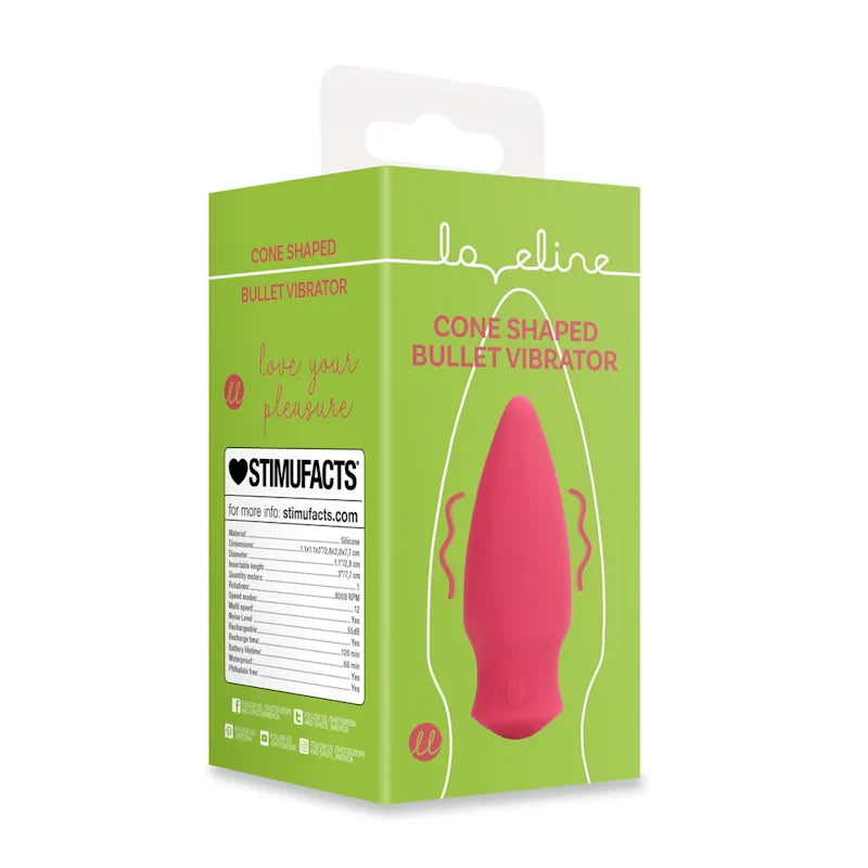 Cone Shaped Rechargeable Silicone Bullet Vibrator - Blushing Red - PlayBlue