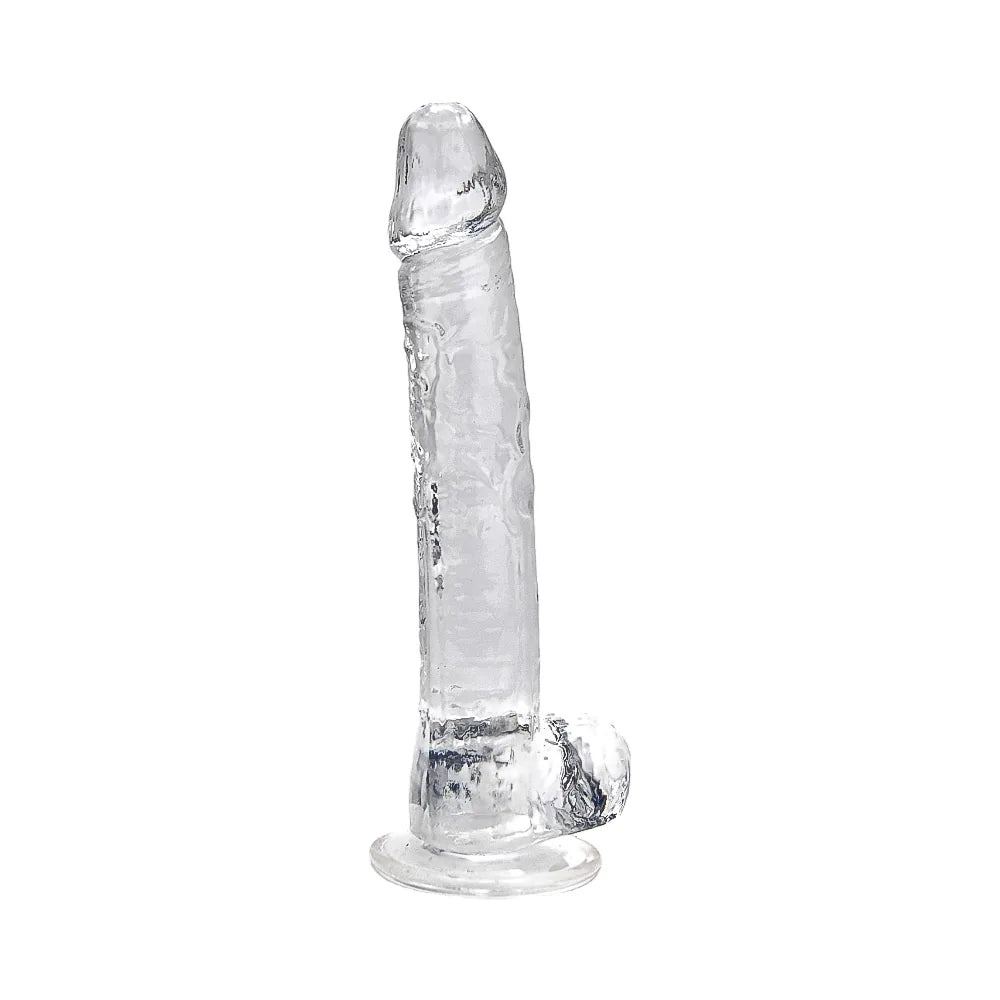 Loving Joy 11 Inch Dildo with Balls Clear - PlayBlue