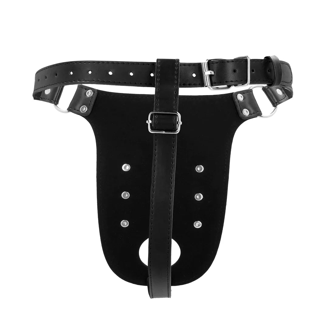 Ouch - PU Leather Chastity Belt with Straps - Black - PlayBlue