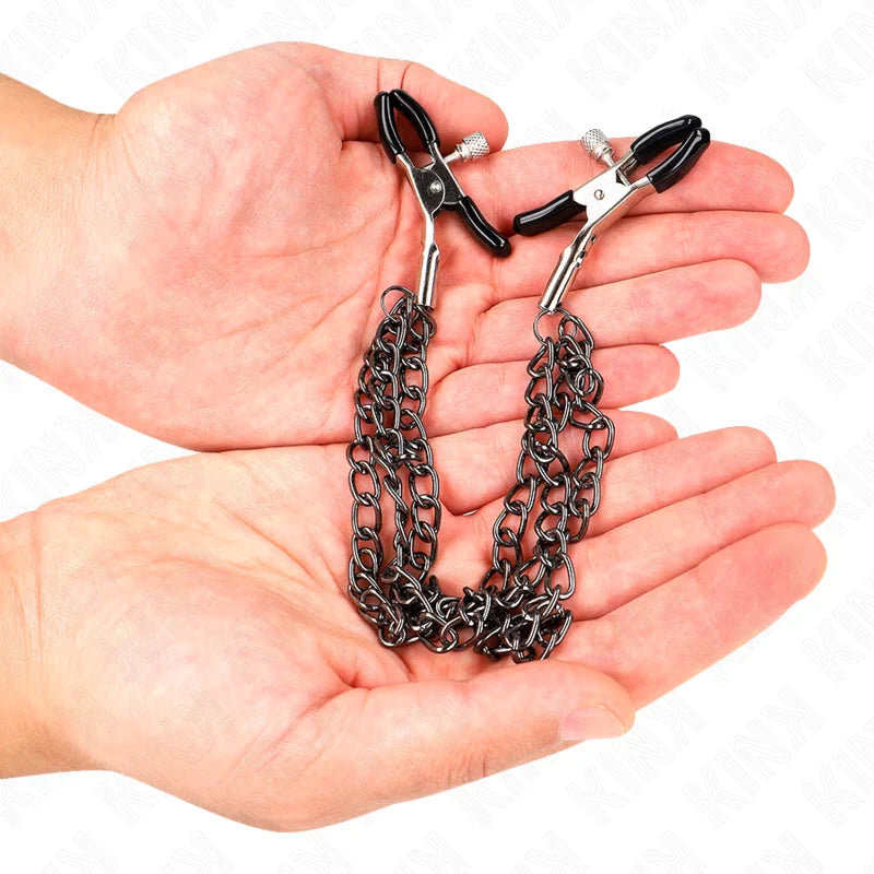 Kink - Nipple Clamps with 3 Chains Black - PlayBlue