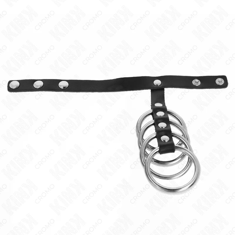 Kink - 4 Metal Penis Rings with Leather Strap - PlayBlue