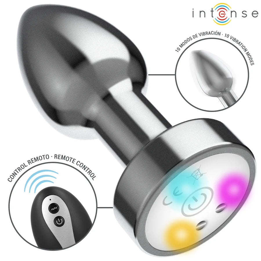 Intense - Remote-Controlled LED-lit Vibrating Metal Plug - PlayBlue