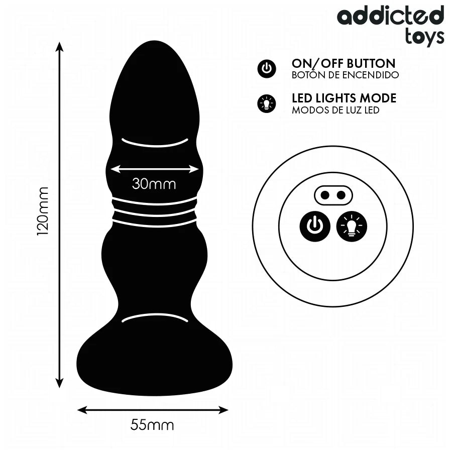 Addicted Toys - Thrusting Vibrating Remote Anal Plug with LED LIGHT - PlayBlue