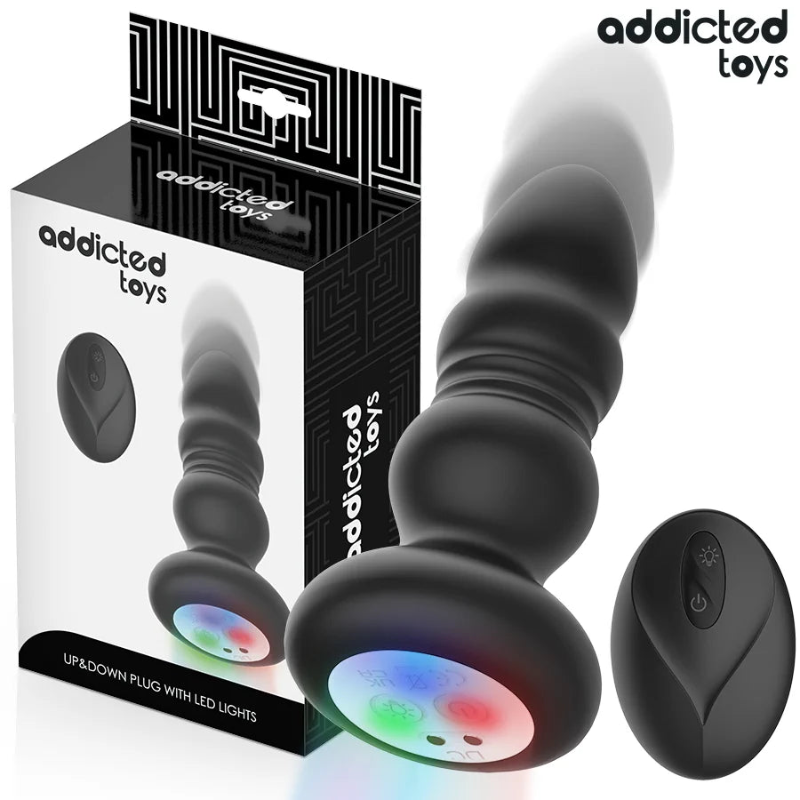 Addicted Toys - Thrusting Vibrating Remote Anal Plug with LED LIGHT - PlayBlue