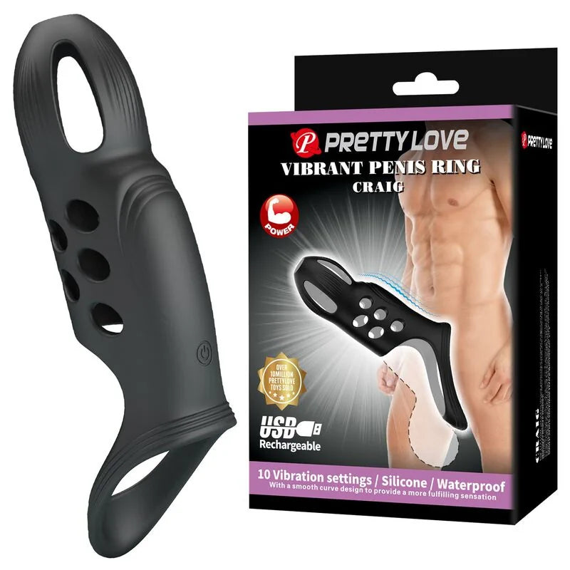 Pretty Love - Craig Rechargeable Vibrating Penis Sleeve - PlayBlue