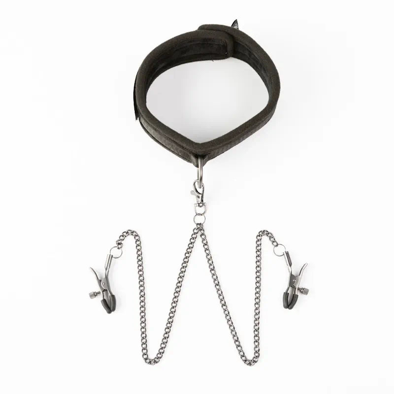 Sei Mio - Twin Tweaks - Velvet Collar with Nipple Clamps - PlayBlue