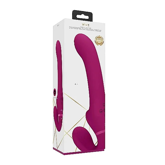 VIVE - Ai - Dual Vibrating & Air Wave Strapless Strapon - PlayBlue