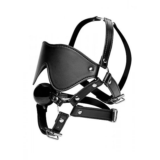 Head Harness with Eye Mask & Ball Gag - PlayBlue