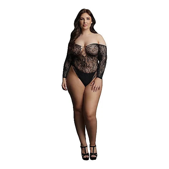 Le Desir - Wonder Rhinestone Bodysuit Black - Plus Size - PlayBlue
