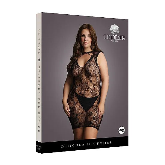 Le Desir - High Neck Lace Mini Dress - Plus Size - PlayBlue