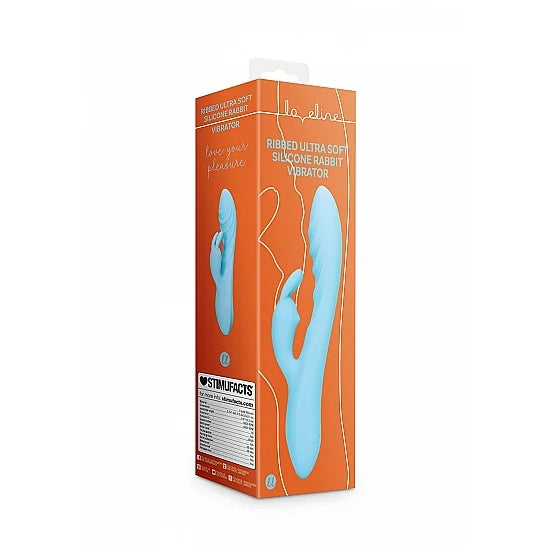 Ribbed Ultra Soft Silicone Rabbit Vibrator - Glacial Blue - PlayBlue