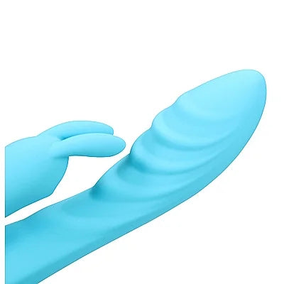 Ribbed Ultra Soft Silicone Rabbit Vibrator - Glacial Blue - PlayBlue