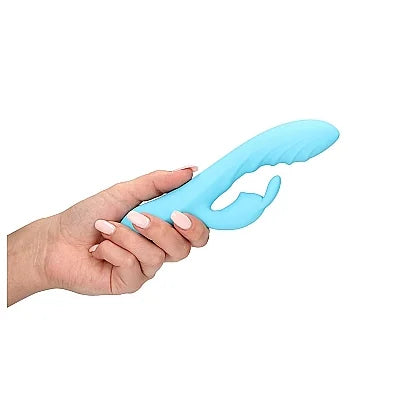 Ribbed Ultra Soft Silicone Rabbit Vibrator - Glacial Blue - PlayBlue