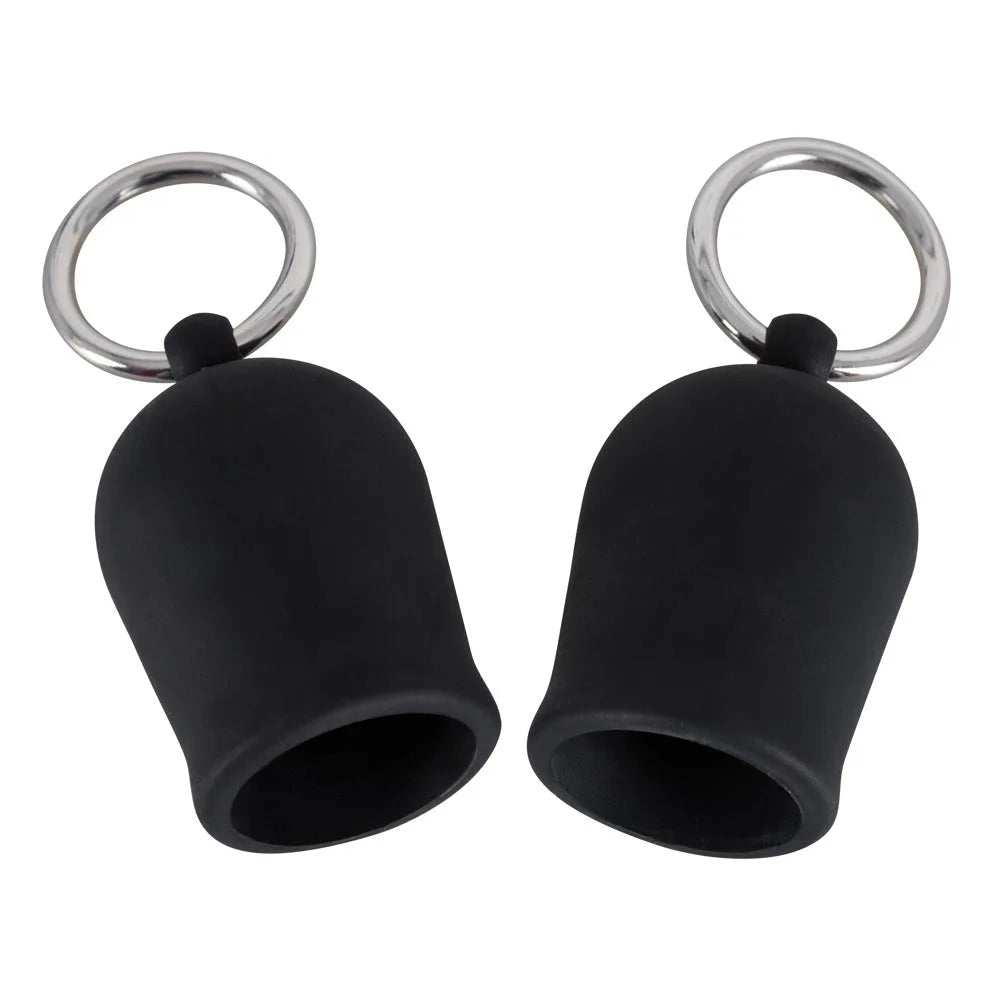 Black Velvet Silicone Nipple Suckers with Metal Ring - PlayBlue