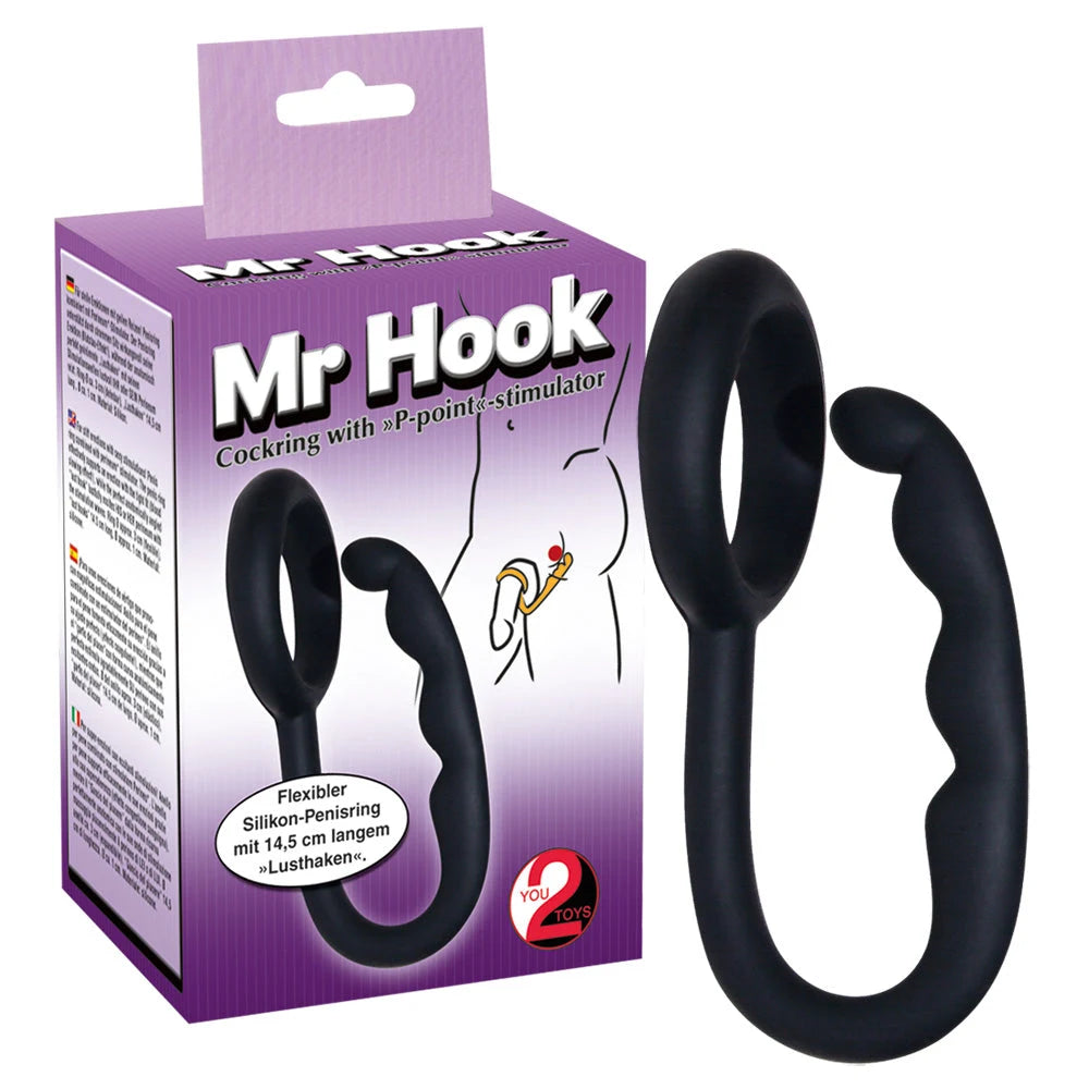 Mr Hook Cock Ring with P-Spot Stimulator - PlayBlue