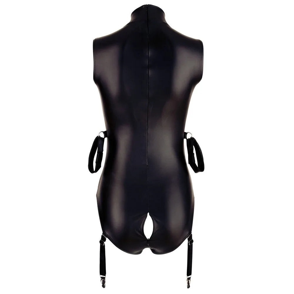 Cottelli Bondage - Body Suspenders Wet Look with Arm Restraints - XL (Size 20-22) - PlayBlue