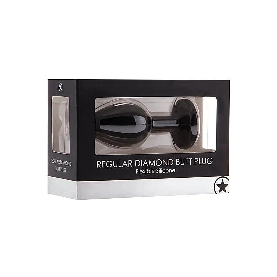 Diamond Silicone Butt Plug - Black - Large (35mm) - PlayBlue