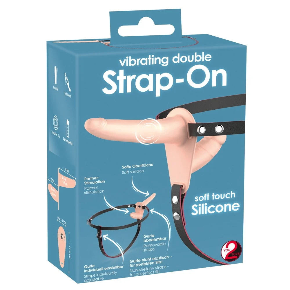 Vibrating Rechargeable Double Strap-On - PlayBlue