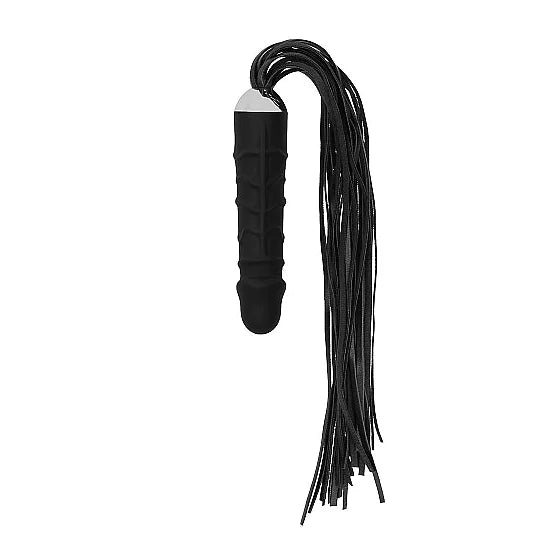 Black Whip with Realistic Silicone Dildo - Black - PlayBlue