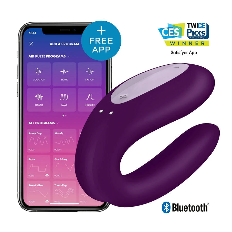 Satisfyer Double Joy Couples Bluetooth Vibrator - PlayBlue