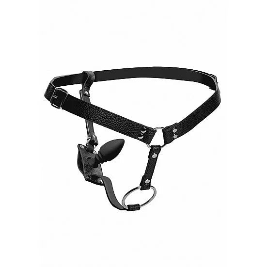 Male Harness with Silicone Anal Plug - Black - PlayBlue