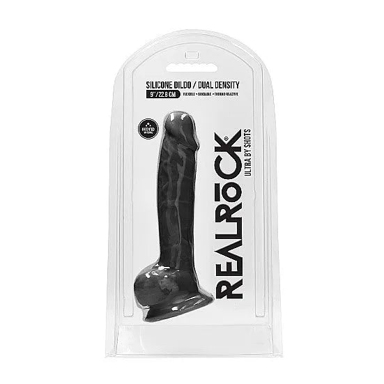 RealRock - Silicone Ultra Realistic with Balls - 9 - Black - PlayBlue