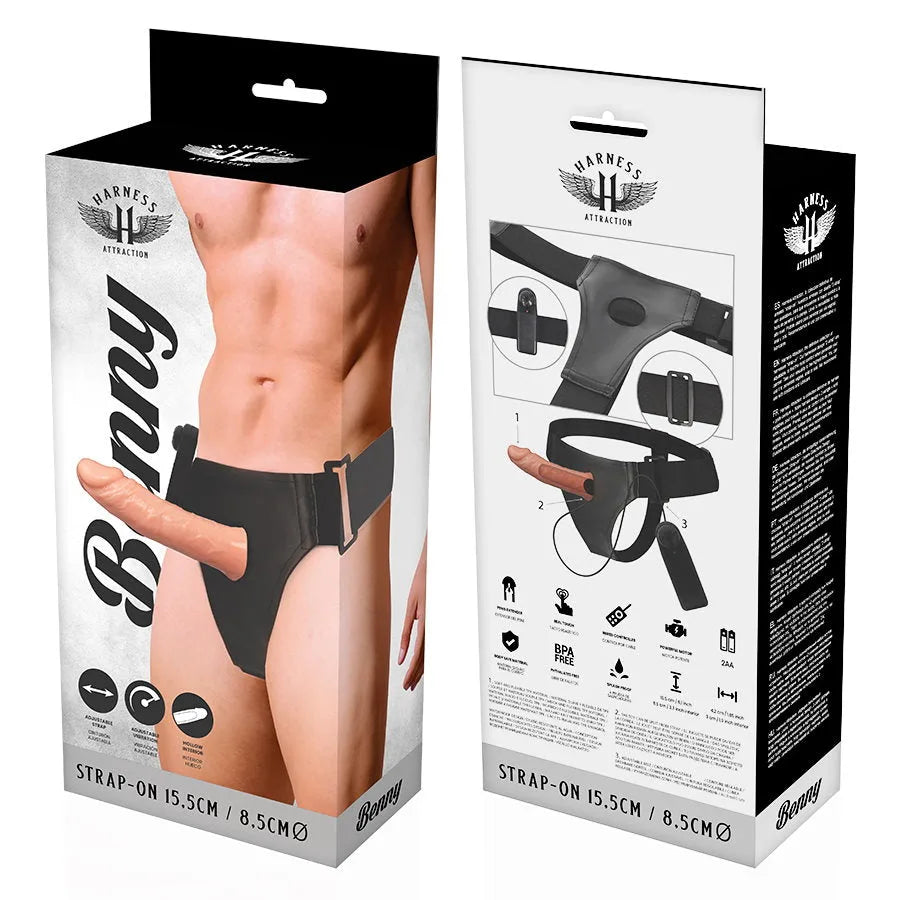 Real Feel 6 Hollow Vibrating Strap-on - PlayBlue