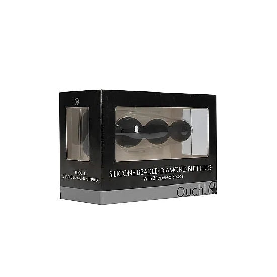 Silicone Beaded Diamond Butt Plug - Black