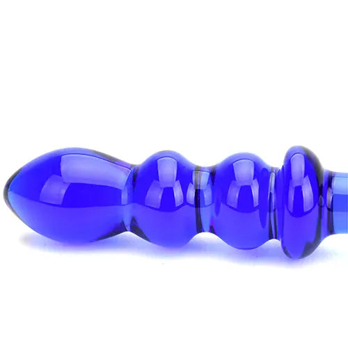 Spectrum Ribbed G-Spot Glass Dildo - PlayBlue