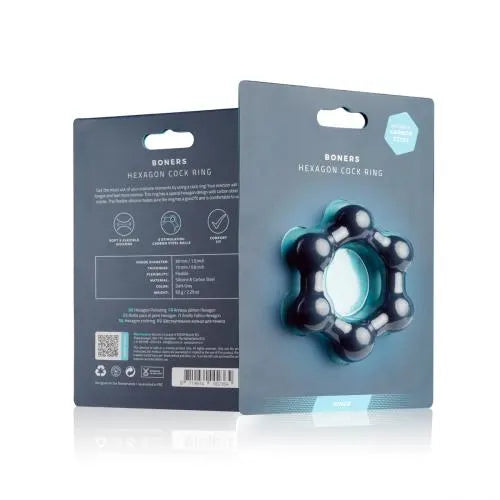 Boners Hexagon Cockring With Steel Balls - PlayBlue