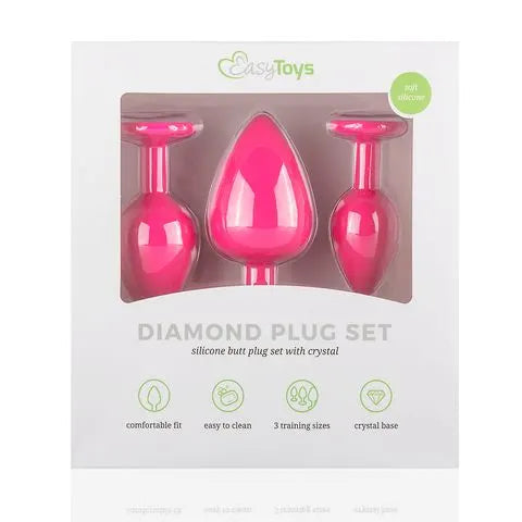 Diamond Silicone Butt Plug Set (3 Pack) - Black - PlayBlue