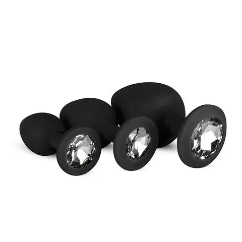 Diamond Silicone Butt Plug Set (3 Pack) - Black - PlayBlue