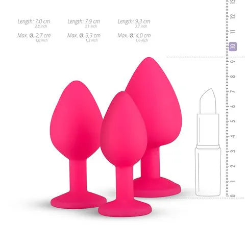 Diamond Silicone Butt Plug Set (3 Pack) - Black - PlayBlue