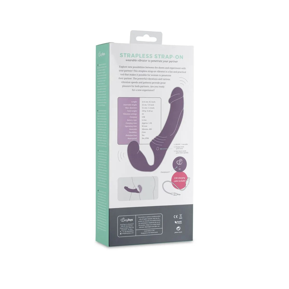 Strapless Silicone Rechargeable Strap-On Vibrator - PlayBlue