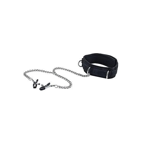 Velcro Collar With Nipple Clamps - With Adjustable Straps - PlayBlue