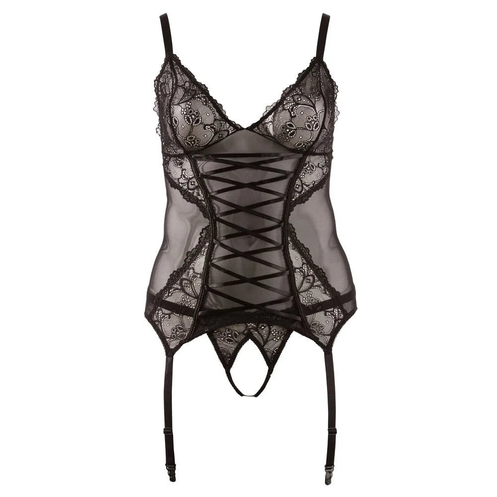 Cottelli Curves Collection - Cami Suspender Set Black - 4XL (32-34) - PlayBlue