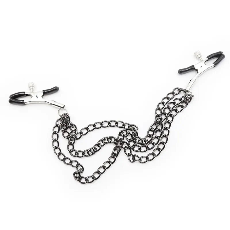 OhMama - Fetish Black Nipple Clamps with Multi Chains - PlayBlue