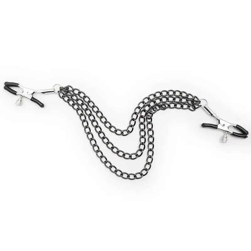 OhMama - Fetish Black Nipple Clamps with Multi Chains - PlayBlue