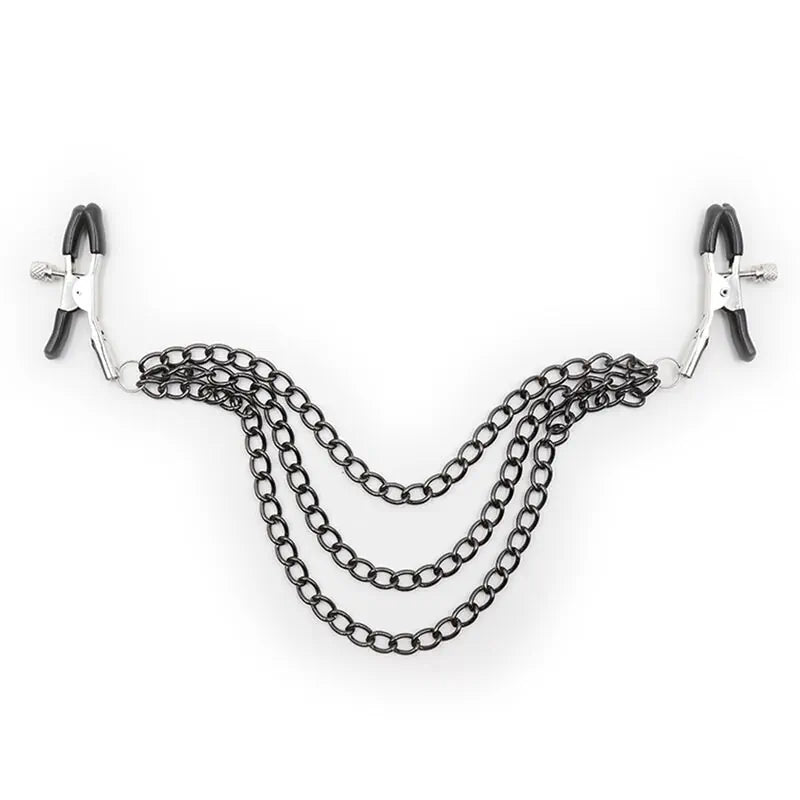 OhMama - Fetish Black Nipple Clamps with Multi Chains - PlayBlue