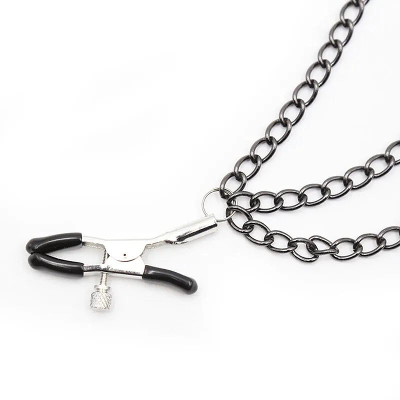 OhMama - Fetish Black Nipple Clamps with Multi Chains - PlayBlue