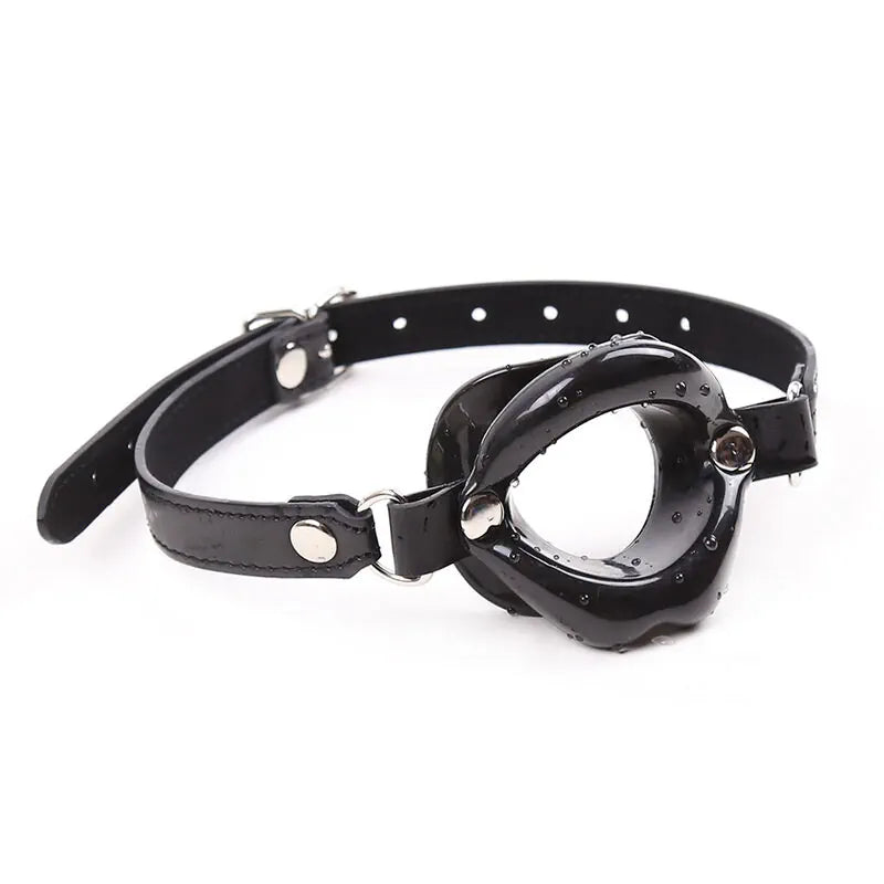 OhMama - Fetish Black Lips Gap with PU Strap - PlayBlue