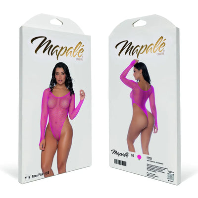 Mapale - Long Sleeve Fishnet Bodysuit - Pink - PlayBlue