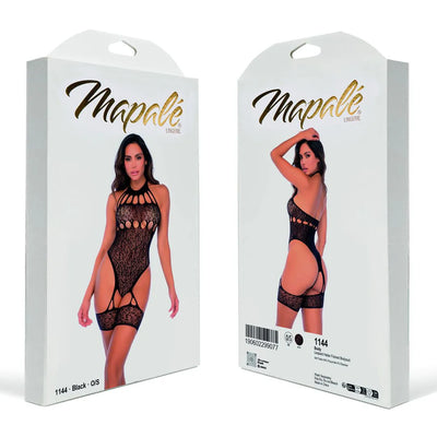 Mapale - Leopard Halter Fishnet Bodysuit