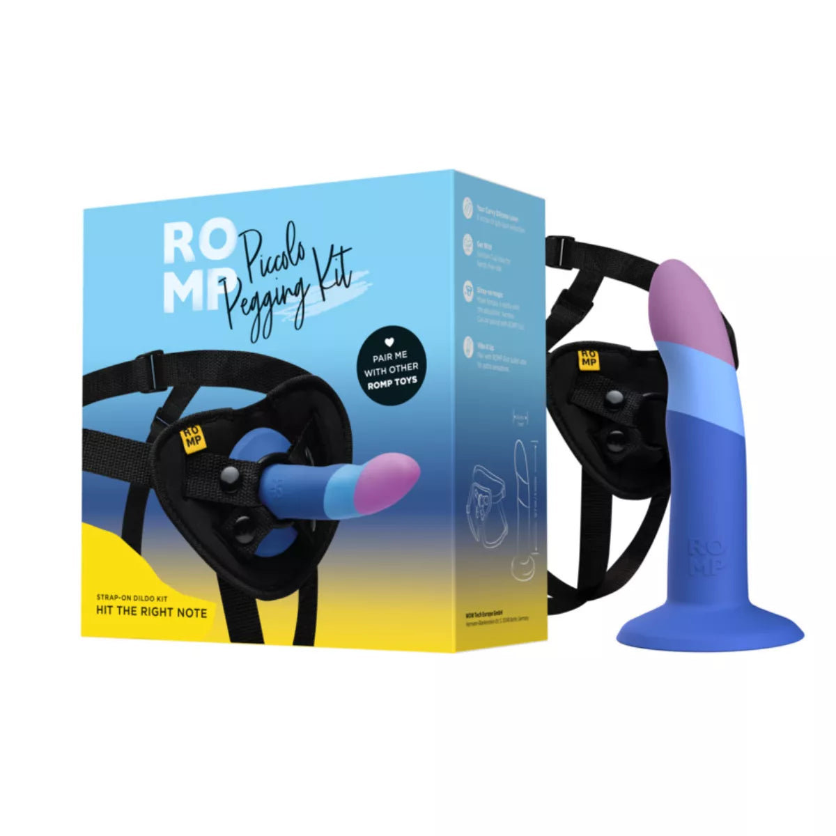 ROMP – Piccolo Pegging Kit – With Silicone Dildo & Harness - PlayBlue