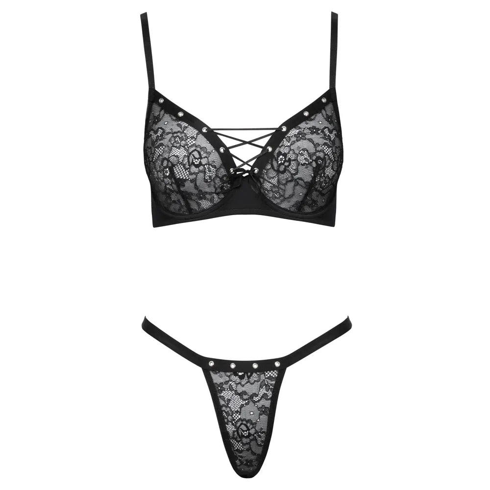Cottelli - Decorative Set - Bra & Thong Set - 85C/L - PlayBlue